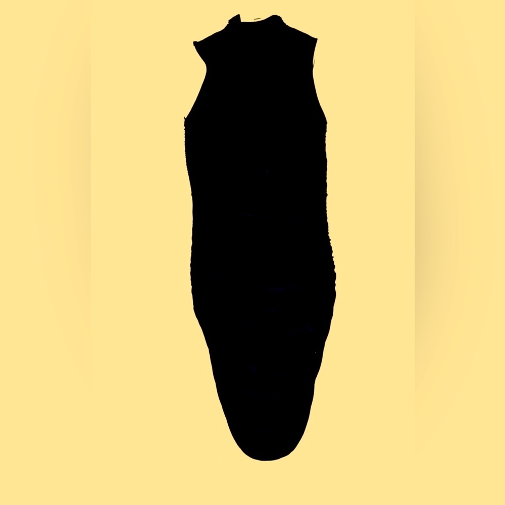 Black bodycon midi dress with ruching